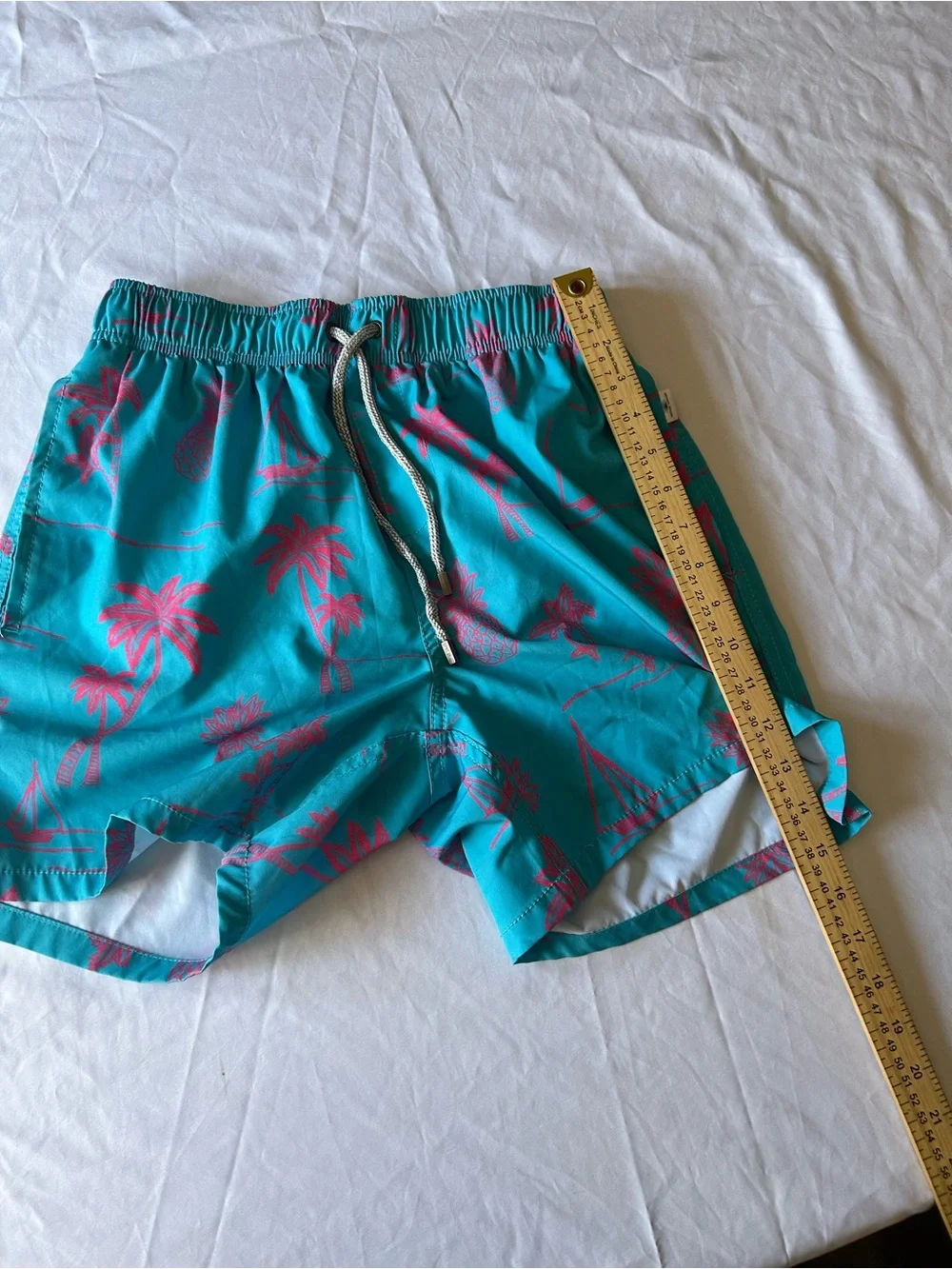 Vintage Summer Tropical Pineapple Palm Tree Swim Trunks Blue Pink Size Small